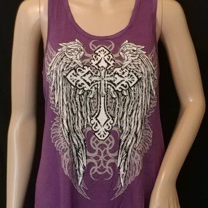 Women's Tank Top with Cross Wings & Bling